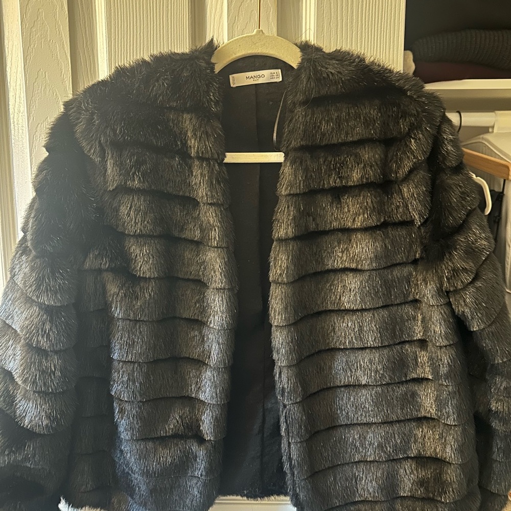 Faux Fur Jacket in Black and Gray